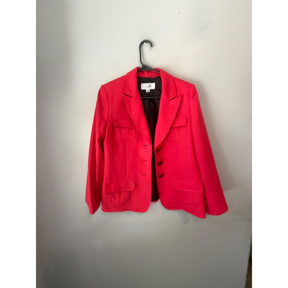 Le Suit Petite Red Three Button Front Flap Pocket Blazer Jacket Size 10P